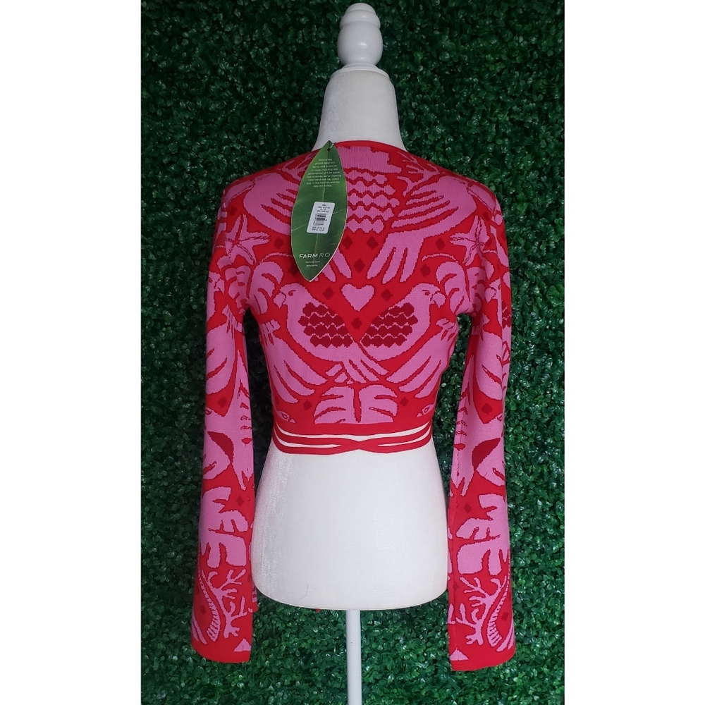 Farm Rio Red Jungle Scarf Knit Top - Picture 5 of 8